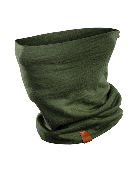 menique unisex dark green neck gaiter in a white background.