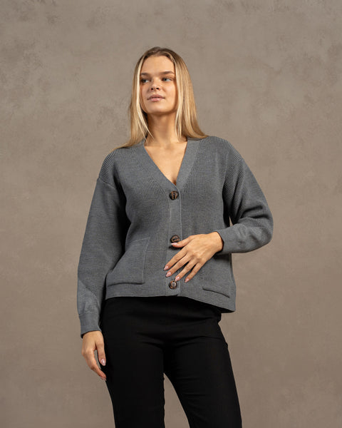 Women&#39;s Merino Wool Cardigan Hazel Dark gray