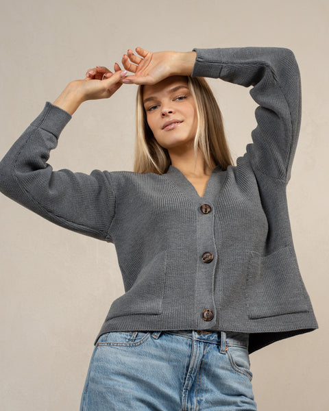 Women&#39;s Merino Wool Cardigan Hazel Dark gray