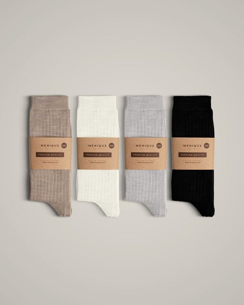 The menique women&#39;s combed cotton crew socks in all available colors, with packaging.