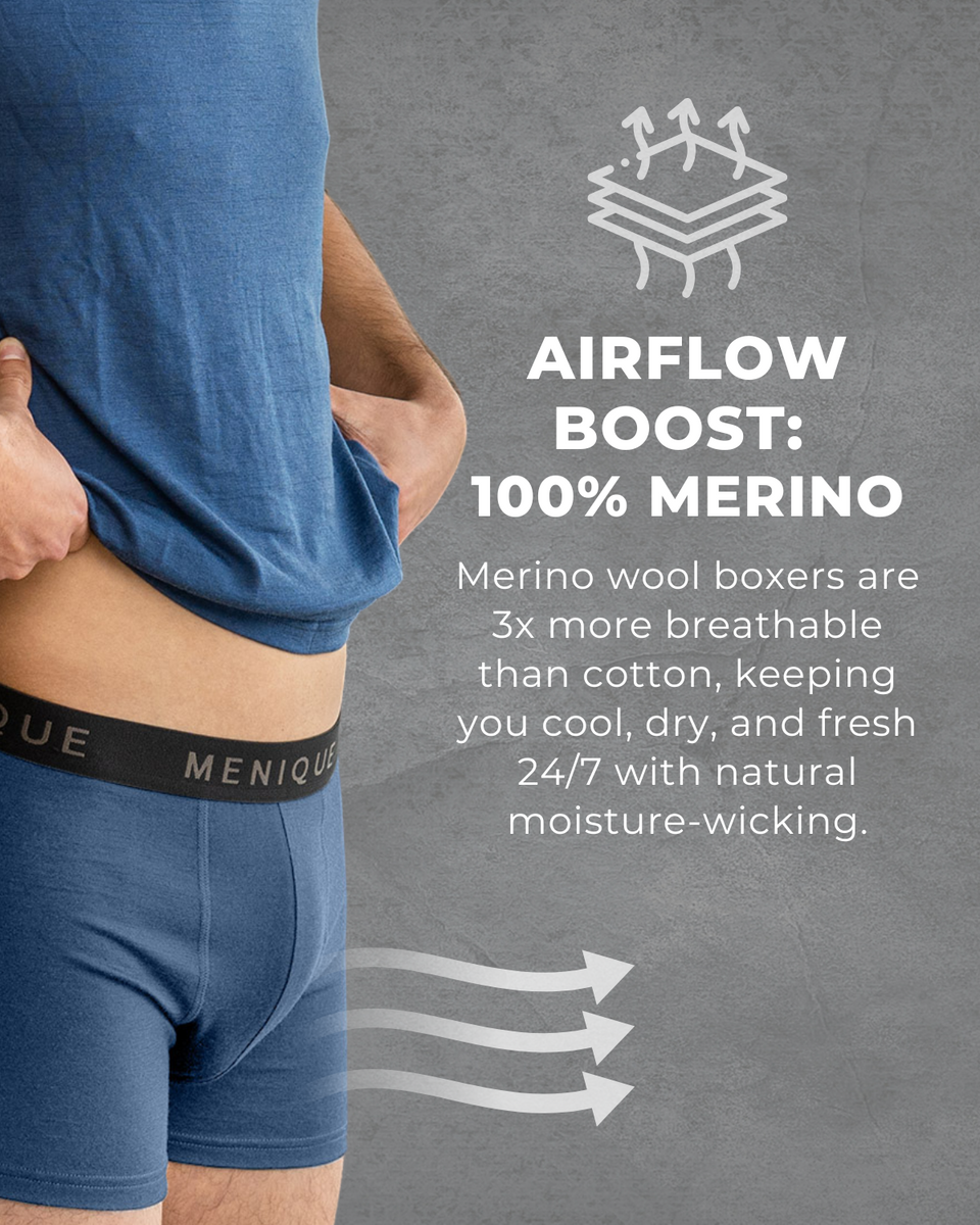 boost boxer Men's Merino Boxer Shorts 3Pack - Anti-Chafing Underwear, Odor-Resistant Underwear, 100% Merino Wool Men's Boxer Briefs - Black - XL