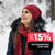 Woman smiling and wearing red beanie and scarf from 100% Merino wool. Accessories for her up to 15% off.