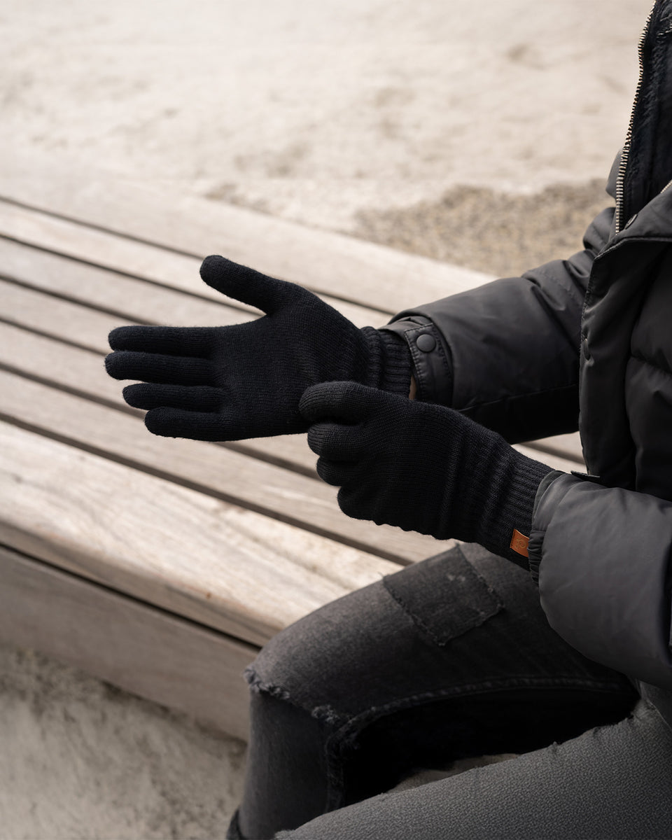 wool handschuhe 100% Merino Wool Knit Men's Gloves - Merino Wool Gloves, Liner Gloves, Black Gloves, Winter Gloves - Black - One size