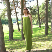 MENIQUE Maxi Linen strap dress in forest green color.
