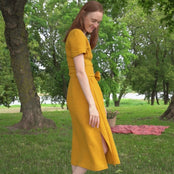 Linen Short Sleeve Obi Wrap Dress Milly