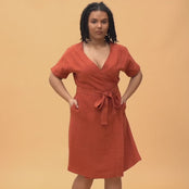 Linen Wrap Dress Eliana Cinnamon Red color