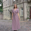 MENIQUE Maxi Linen wrap style dress Eleanor in faded rose color.