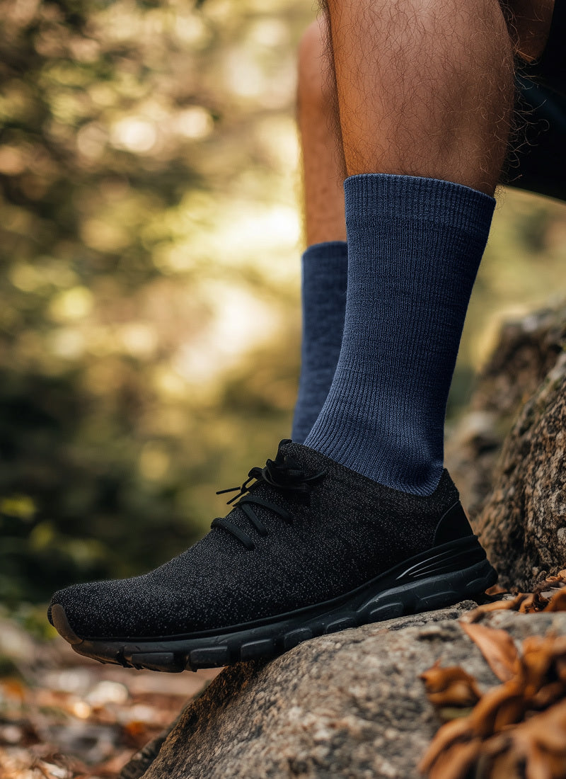 Men's Merino Crew Socks in blue color, collection image.