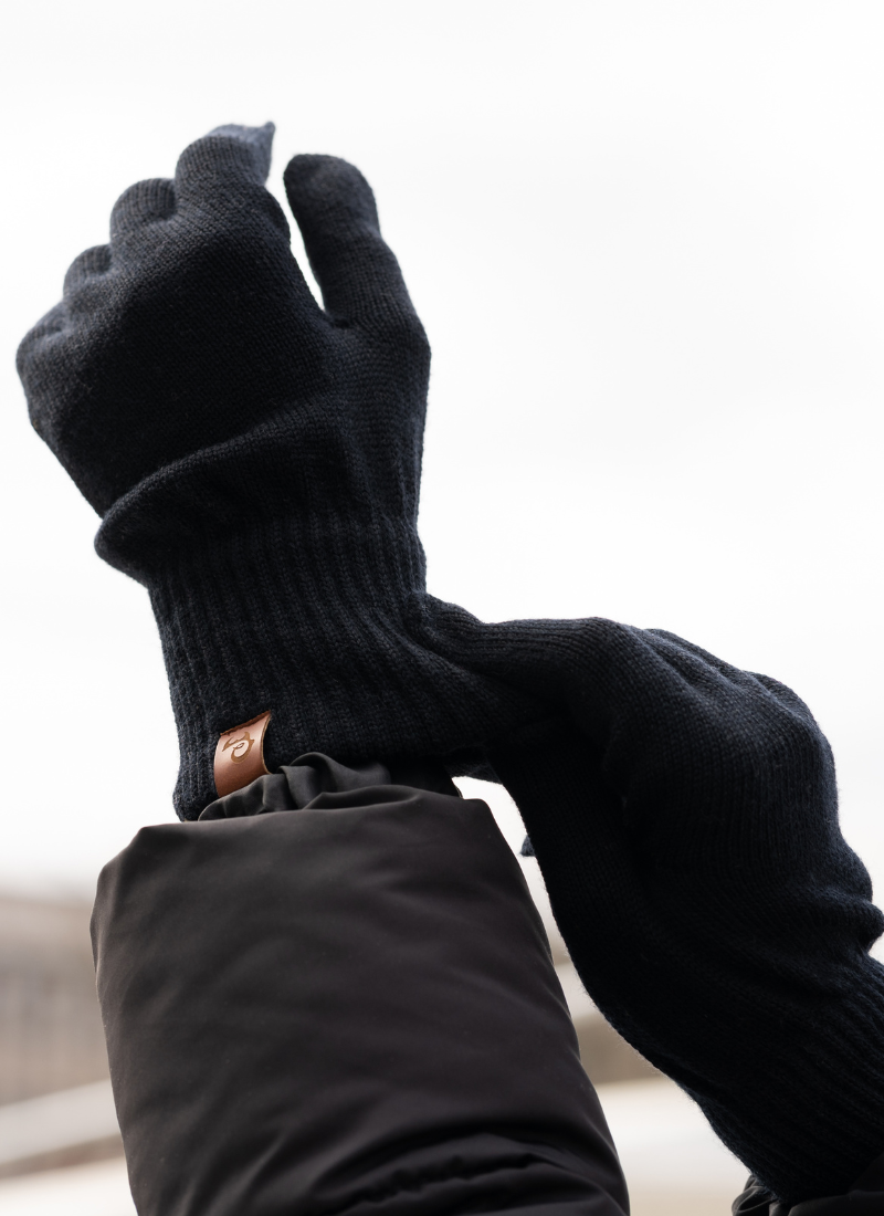 Warm, soft, organic, knitted merino wool gloves for women.
