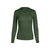 The menique women's merino wool dark green long sleeve top matched with classic light blue jeans, from the front.