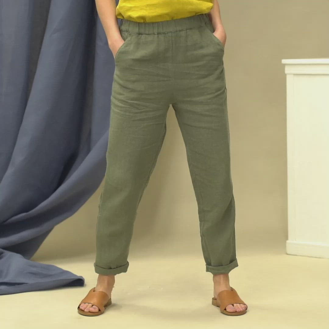 Pantalon Lin Dakota Vert Pierre