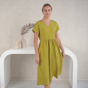 Linen Dress with Ribbon Grace Lime Green