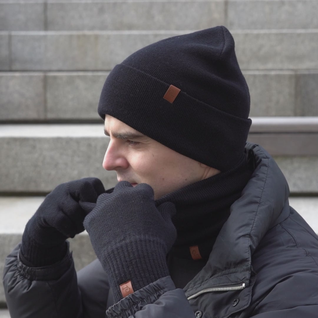 Men's Knitted Beanie & Gaiter 2-Piece Set Black