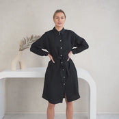 100% Linen Collar Dress Morgan Pure Black