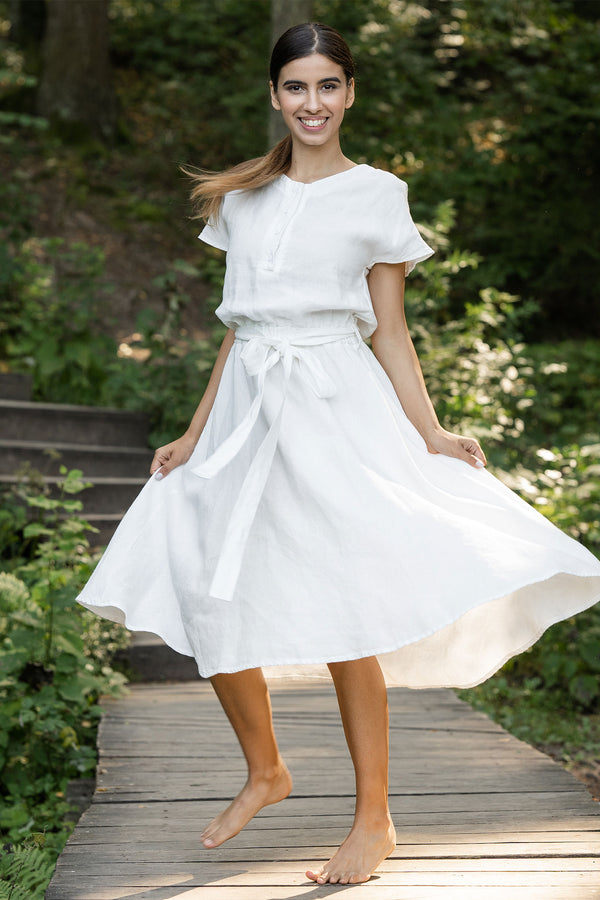 Linen Front Button Dress Brigit Pure White