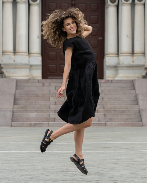 Linen Smock Dress Cecilia Pure Black