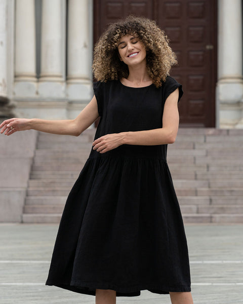 Linen Smock Dress Cecilia Pure Black
