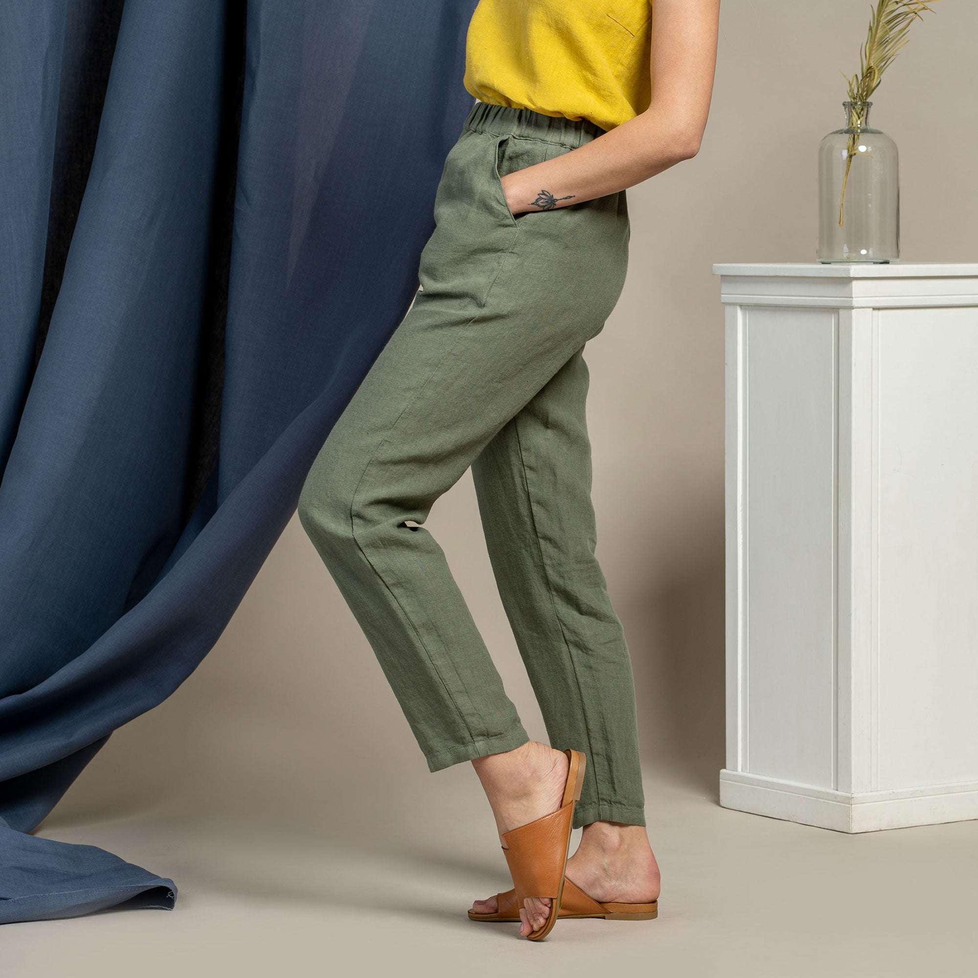 Pure linen trousers with drawstring | GutteridgeUS | Men's Trousers