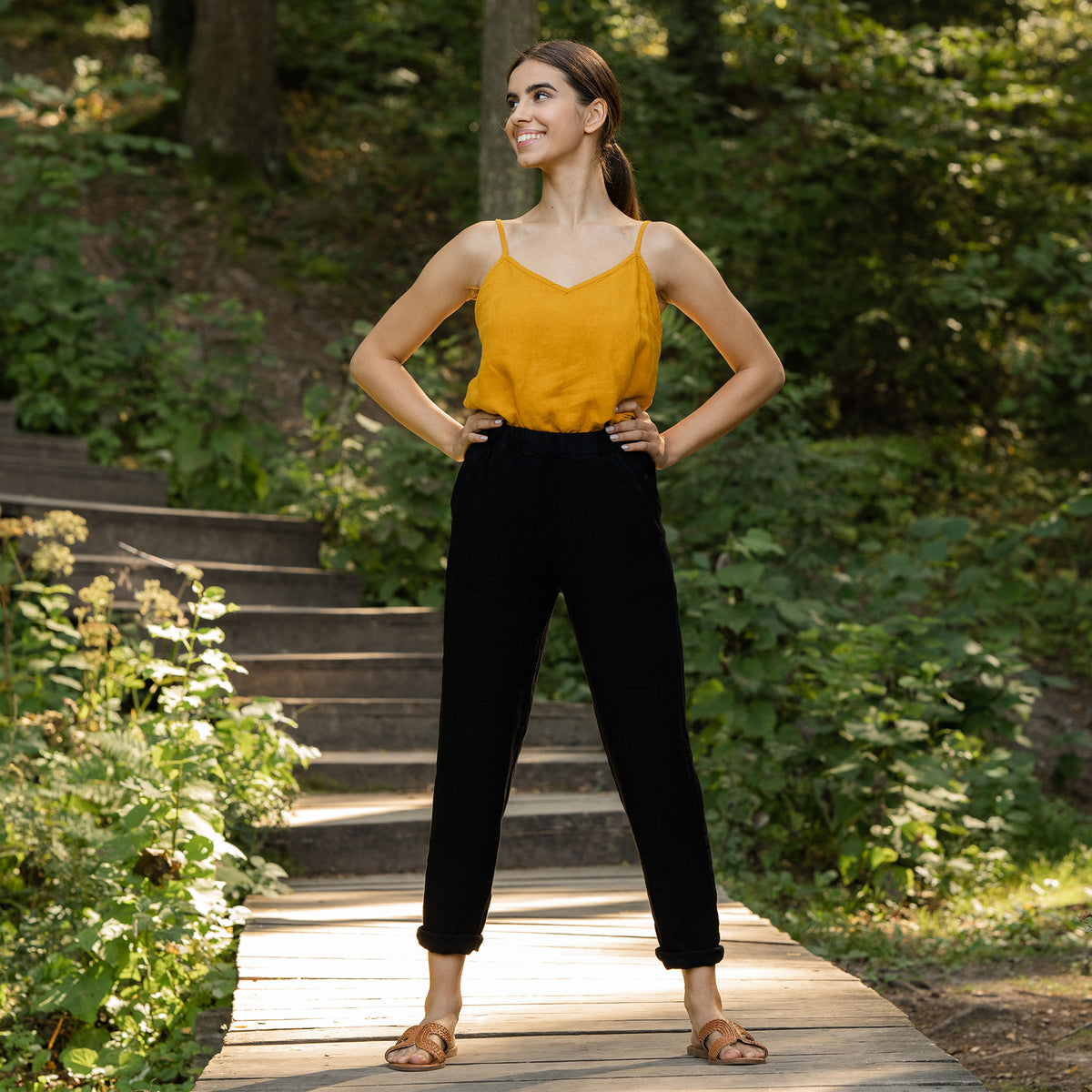 Dark Khaki Ankle Length Pure Linen Trousers for Women – Linen Trail