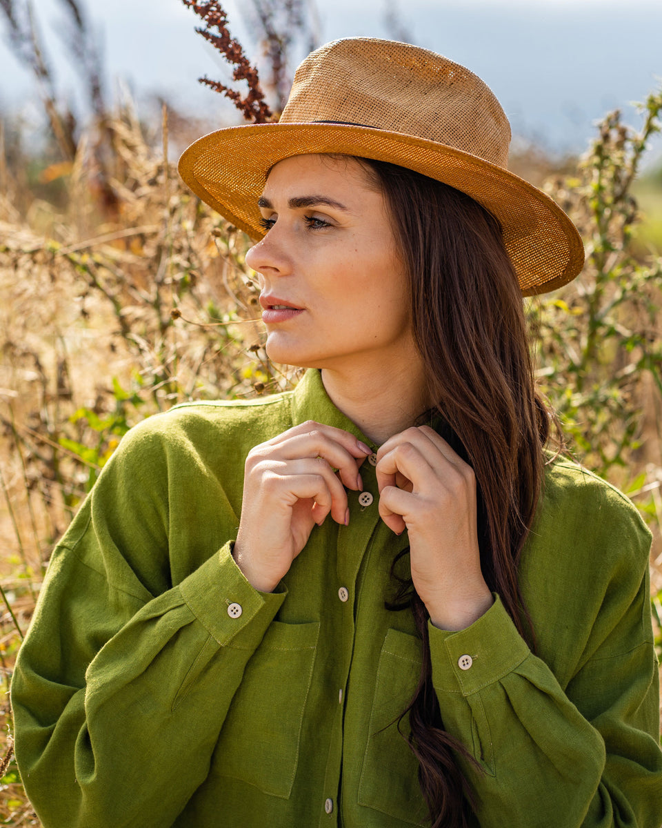 Linen Oversize Shirt Dress Margo Forest Green  menique - MENIQUE
