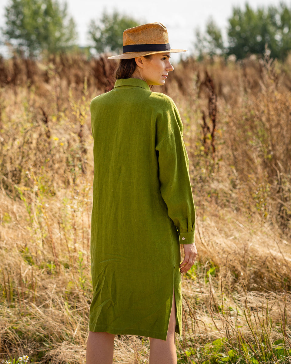 Linen Oversize Shirt Dress Margo Forest Green menique - MENIQUE Linen Oversize Shirt Dress Margo Forest Green menique - MENIQUE