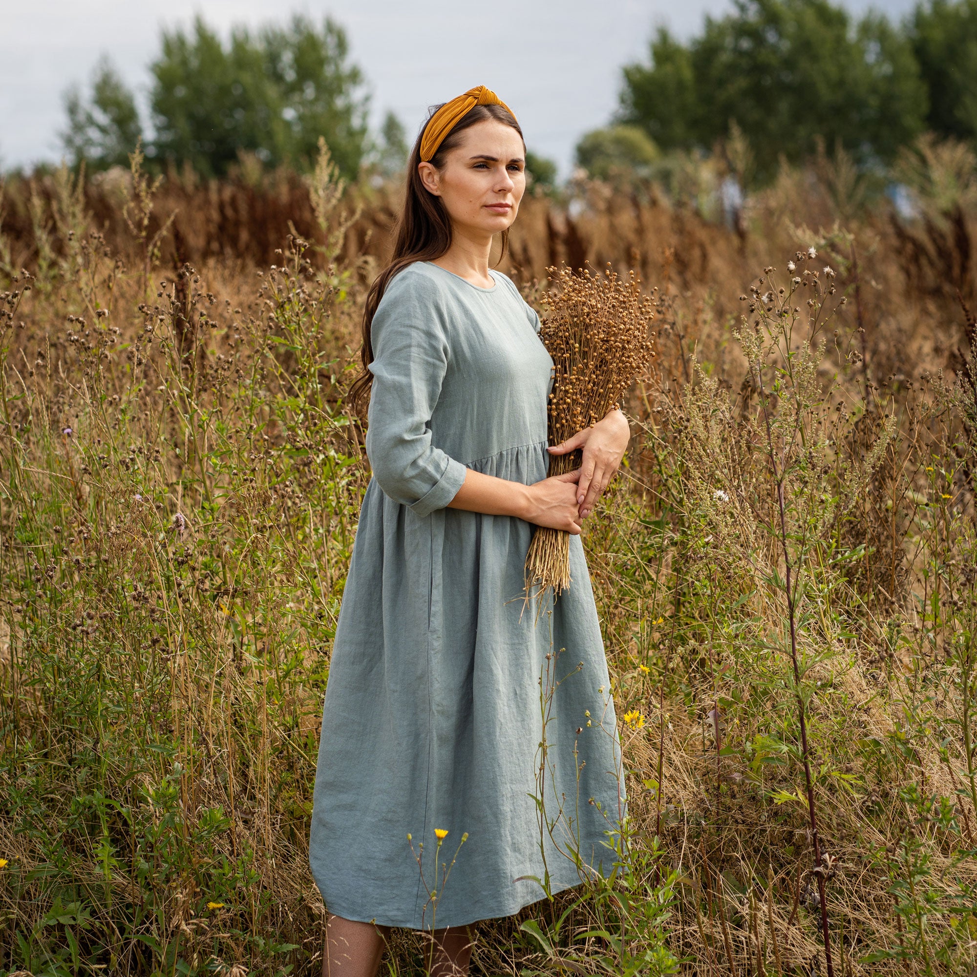 100% Linen Smock Dress Lucy Mint Green ❤️ menique - MENIQUE