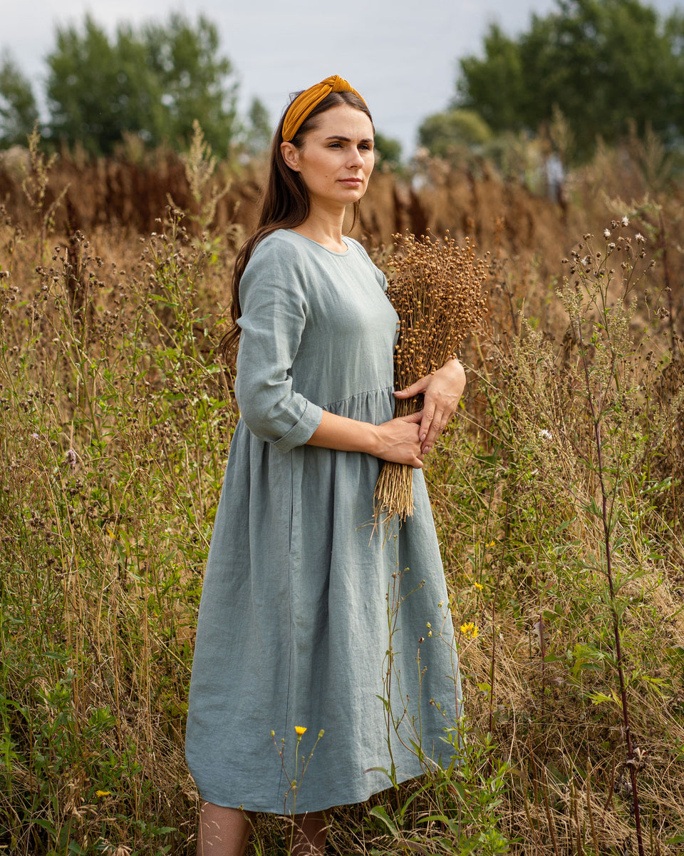 100% Linen Smock Dress Lucy Storm Blue menique - MENIQUE 100% Linen Smock Dress Lucy Storm Blue menique - MENIQUE