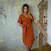 Linen Wrap Dress Eliana Cinnamon Red Color