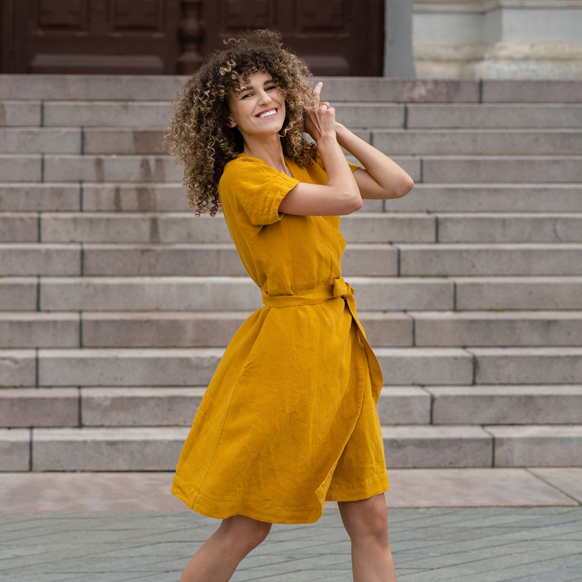 Spicy Yellow Linen Clothing | MENIQUE Spicy Yellow Linen Clothing | MENIQUE