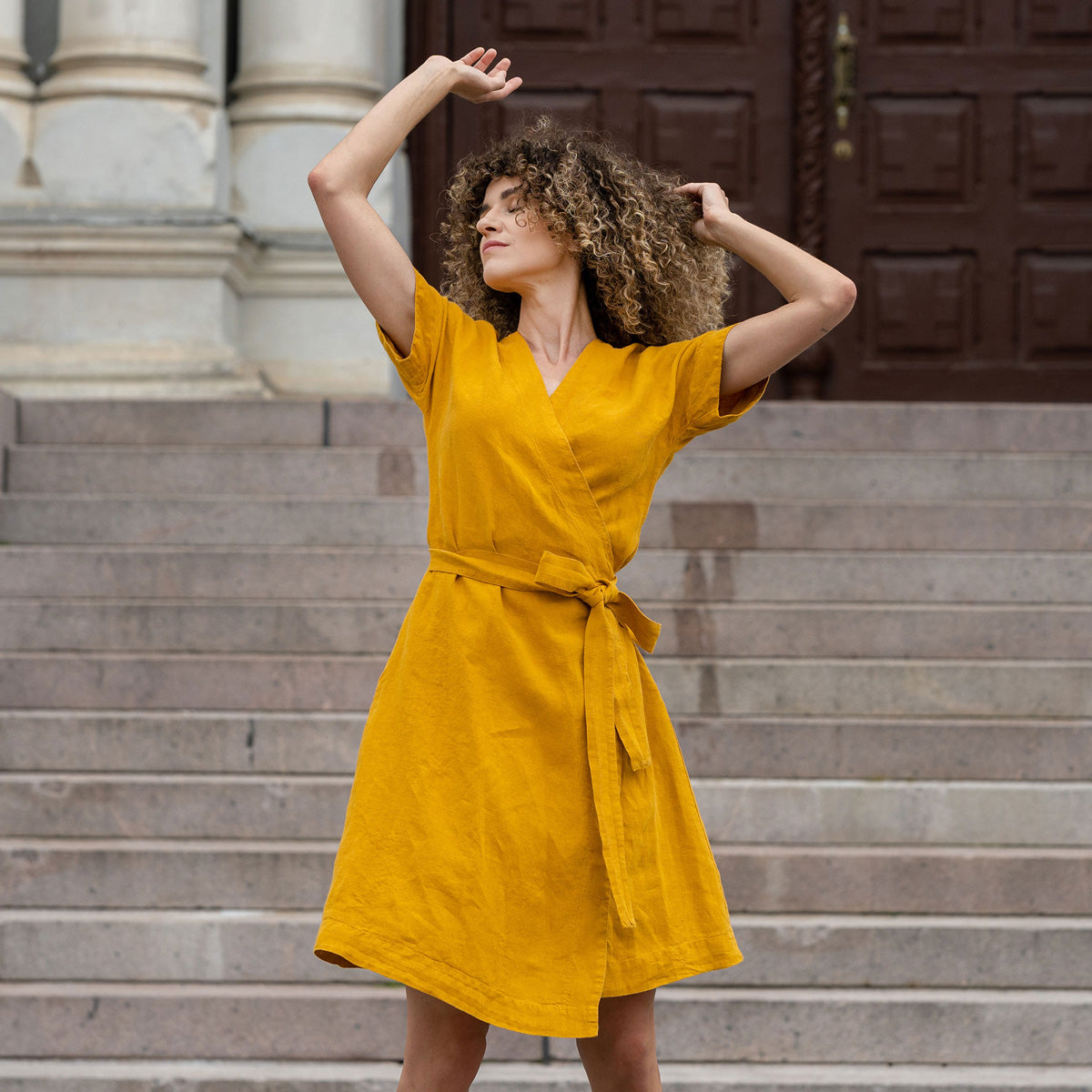 Store Red and white striped linen wrap dress, Natural linen wrap dress, Linen robe jacket dress, Linen maxi robe dress, Deep plunge linen dress