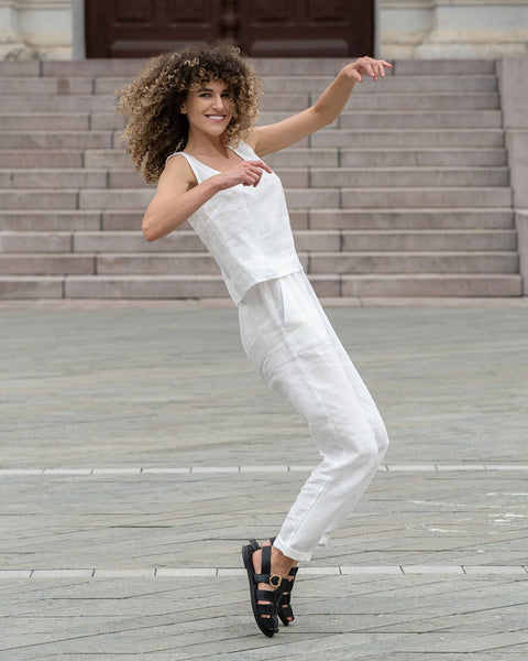 Linen Sleeveless Crop Top Ana Pure White
