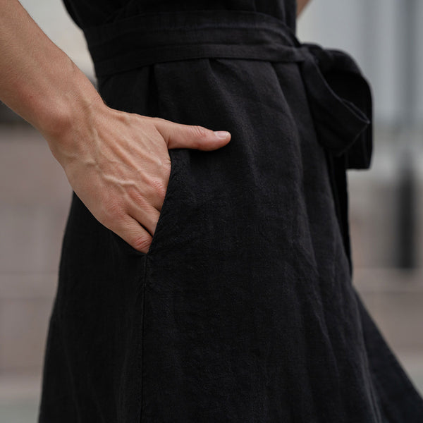 black linen dress with pockets Salone Black Linen Maxi Dress Ciao Lucia