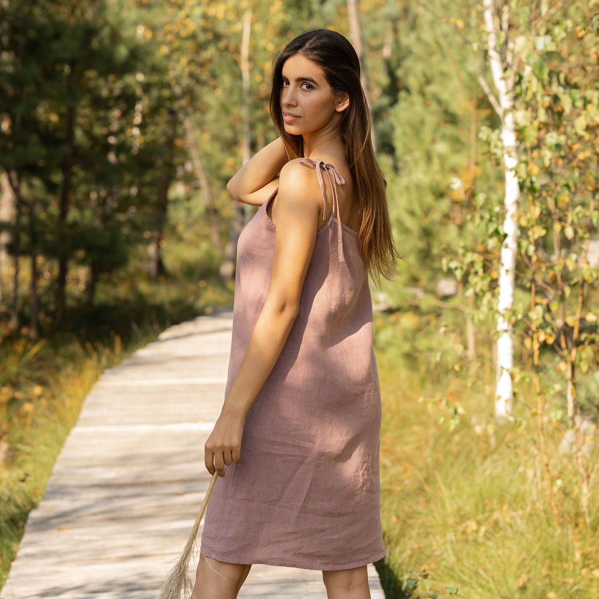 Organic Linen Slip Dress Liv Faded Rose ❤️ menique