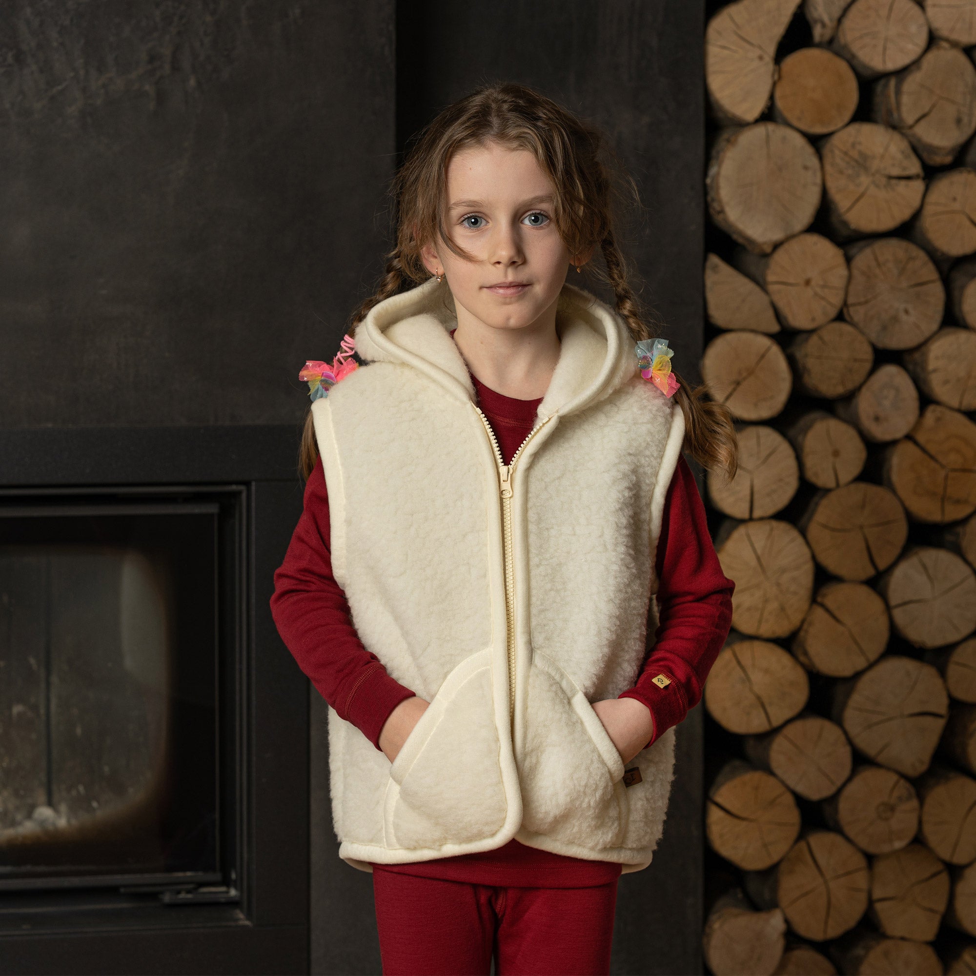 Kids Woolen Warm Hoody with Inner Fleece for Girls