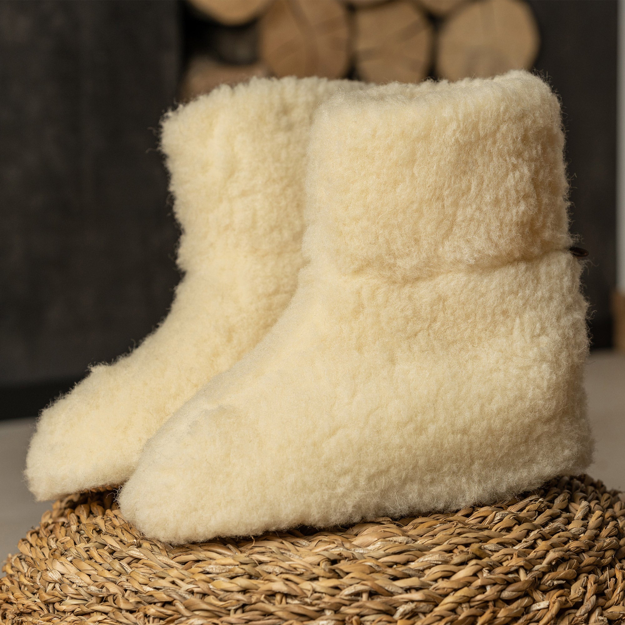 Women's Fleece Bootie Slippers Natural ❤️ menique
