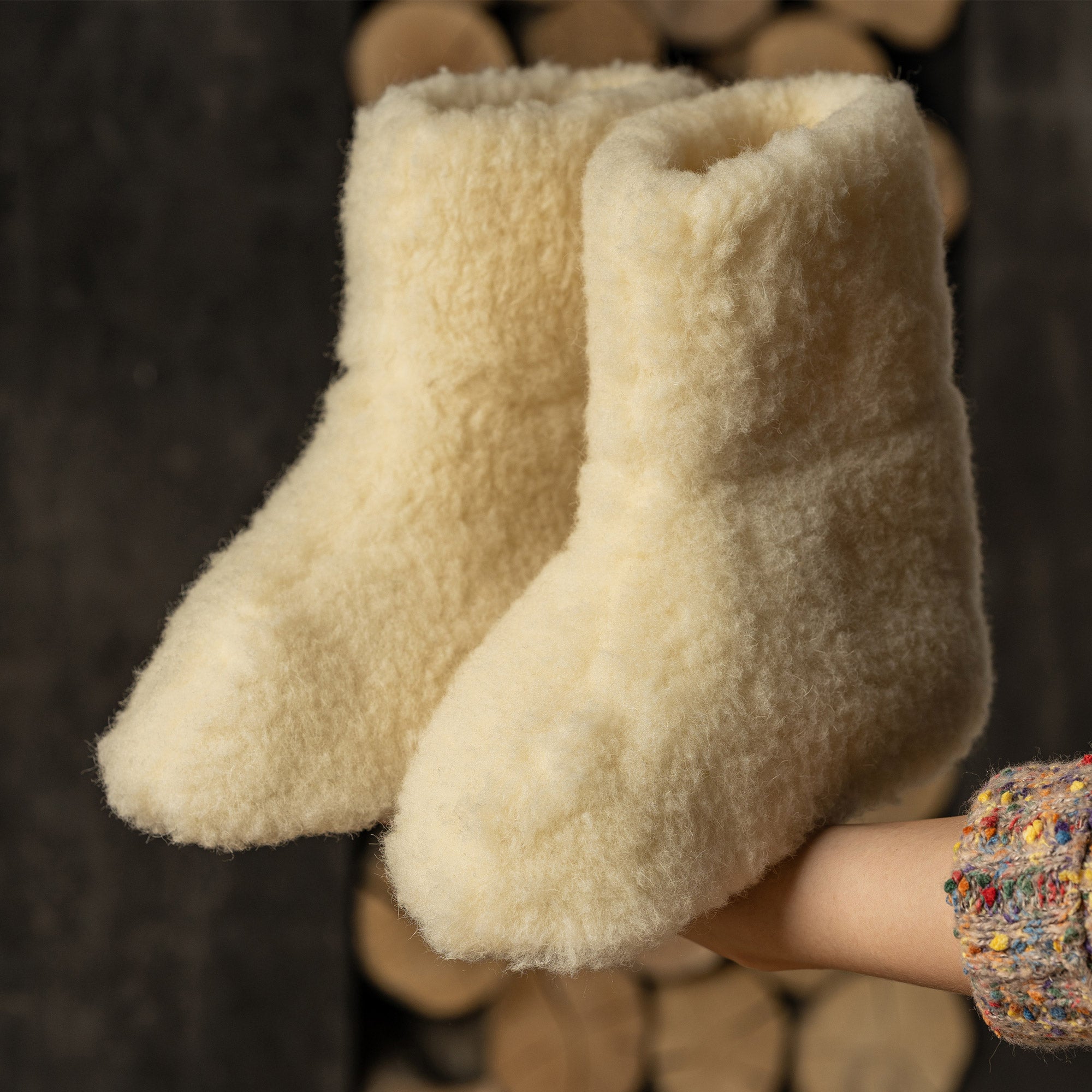 Women's Fleece Bootie Slippers Natural ❤️ menique