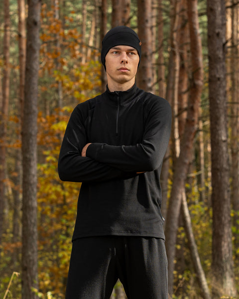 Men&#39;s Merino 250 Zip neck top Black