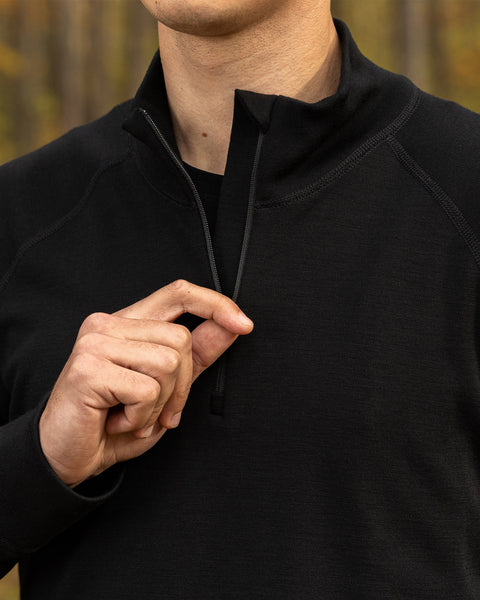 Men&#39;s Merino 250 Zip neck top Black
