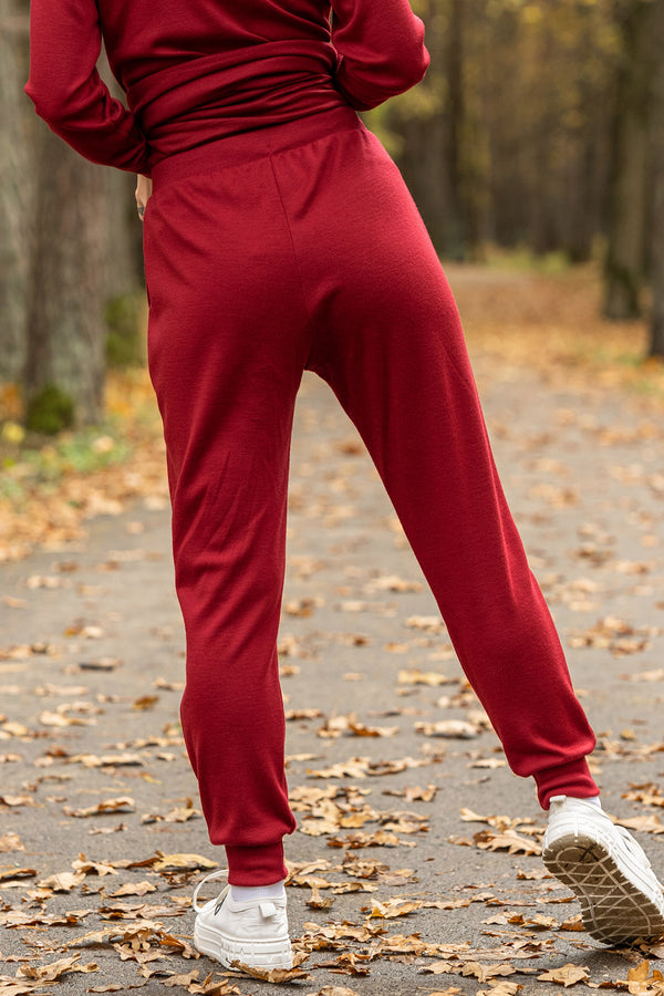 Women's Merino 250 Set of Zip Neck Top & Jogger Sweatpants Royal cherry