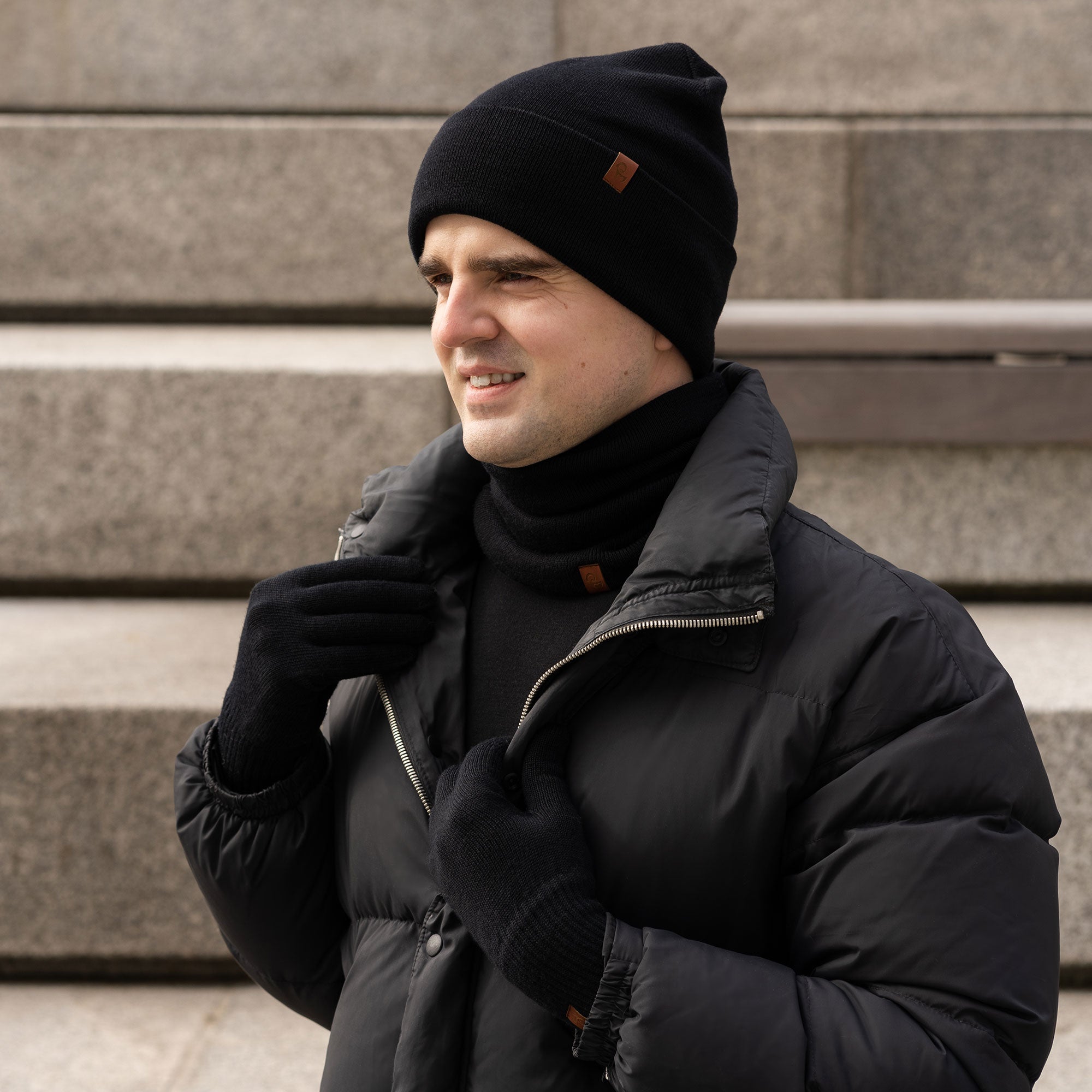 Merino Wool Ribbed Beanie Hat for Men Black ❤️ menique