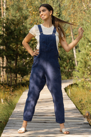 Linen Pinafore Jumpsuit Nicci Storm Blue - XXS / Storm Blue