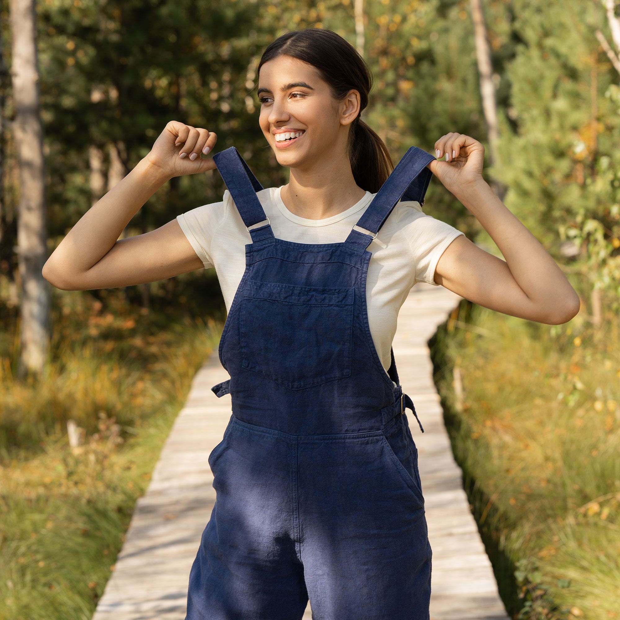 Linen Pinafore Jumpsuit Nicci Storm Blue