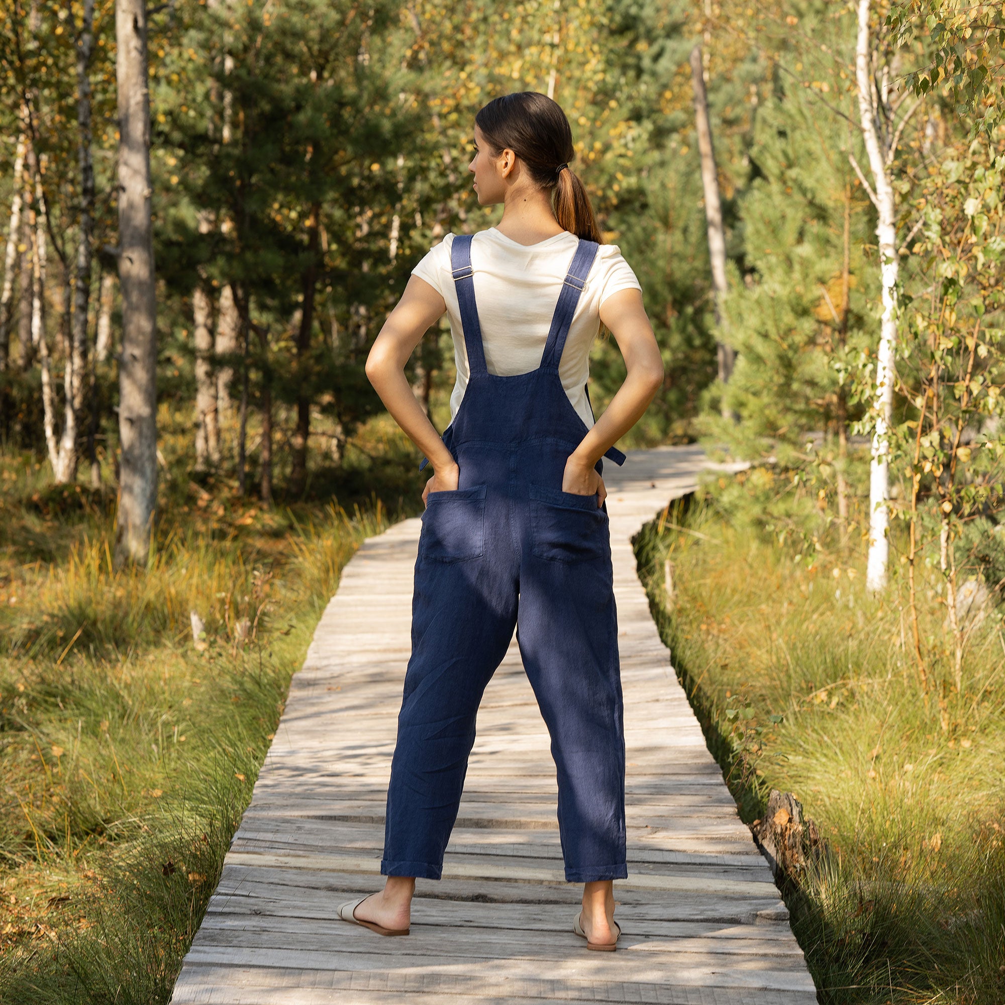 Linen Pinafore Jumpsuit Nicci Storm Blue