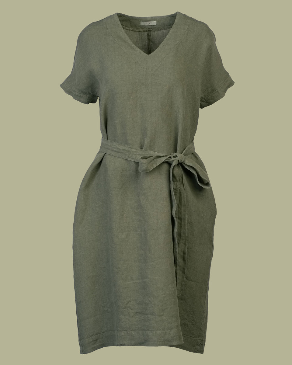 Loose Linen Dress Joelle Stone Green menique - MENIQUE Loose Linen Dress Joelle Stone Green menique - MENIQUE