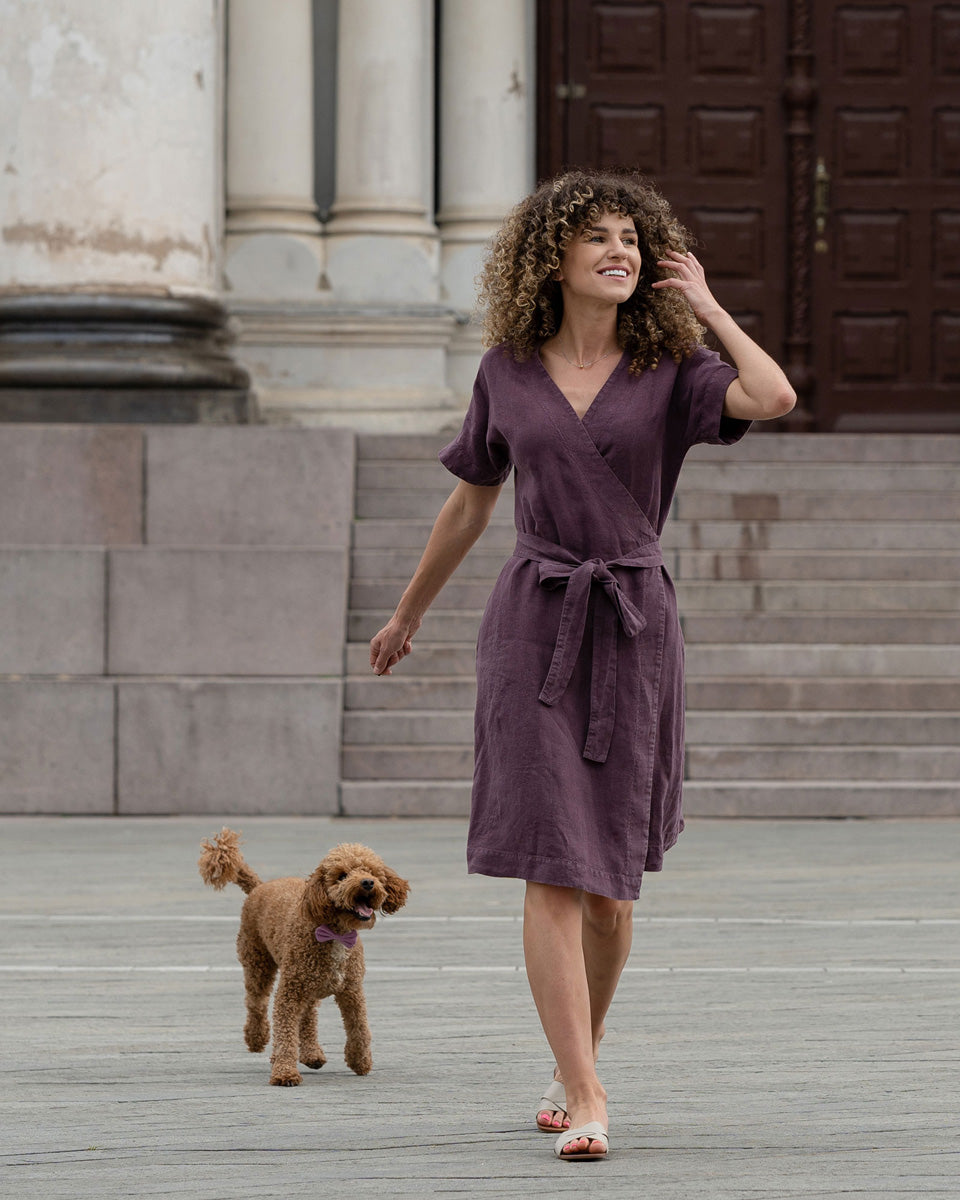 Linen Wrap Dress Eliana Shadow Purple S / Shadow Purple Linen Wrap Dress Eliana Shadow Purple S / Shadow Purple