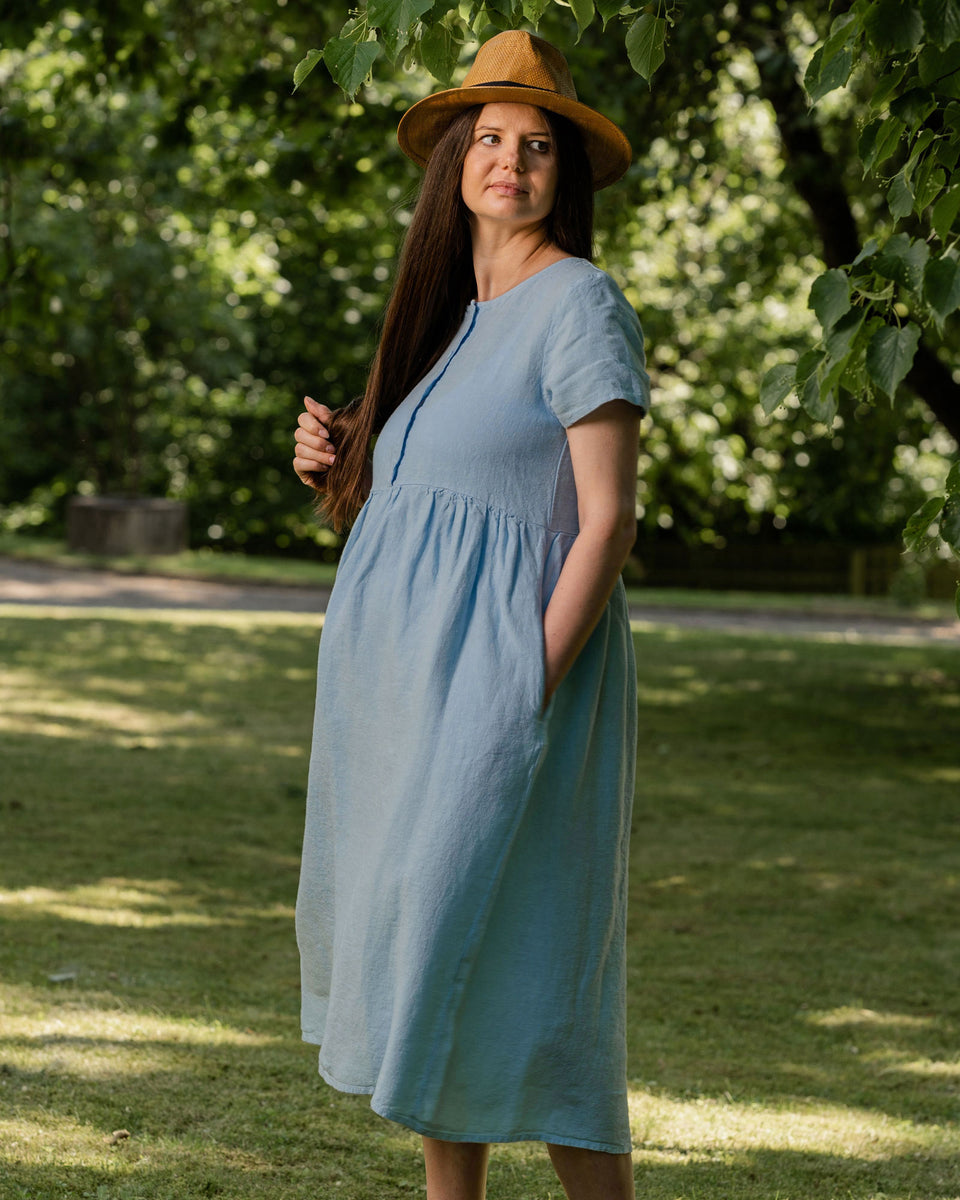 Hypoallergenic Linen Smock Dress Maria Almond Brown menique - MENIQUE Hypoallergenic Linen Smock Dress Maria Almond Brown menique - MENIQUE