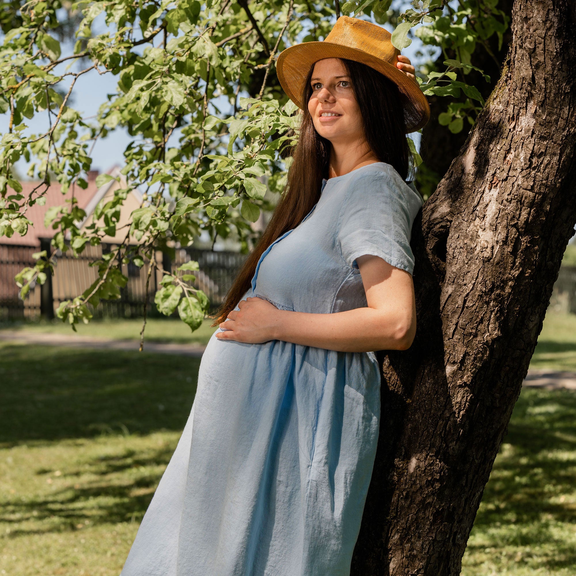 Linen Smock Dress Maria Cloudy Blue