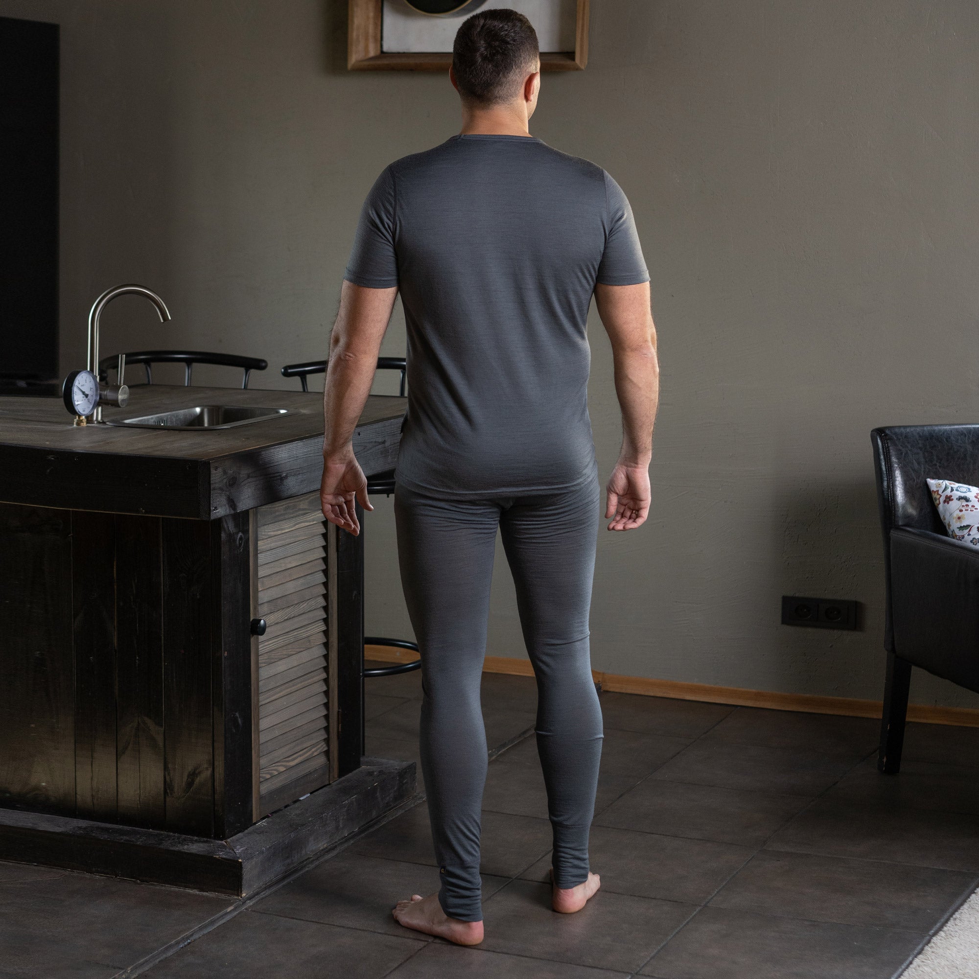 Men's 160 Merino Set of Short Sleeve & Bottom Perfect grey