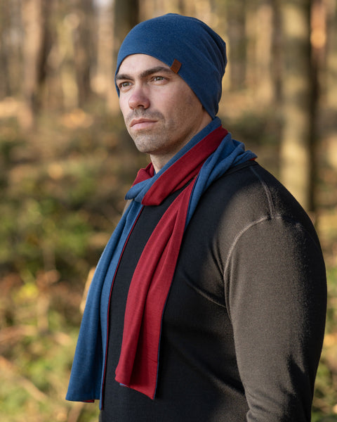 menique Men&#39;s Merino Scarf Denim/Royal Cherry Color