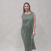 Linen Smock Dress Maya Stone Green